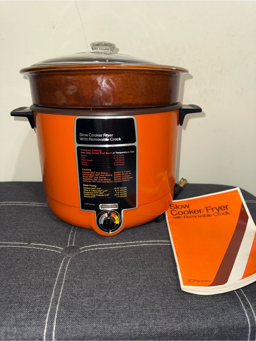 JC Penney 70’s burnt orange slow cooker fryer with removable Crock